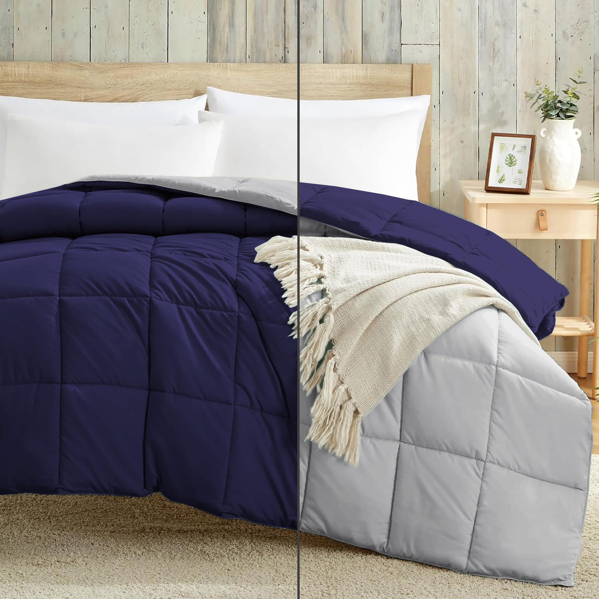 Luxury 100 GSM Summer Comforter Single Bed All Season AC Comforter/Blanket/Duvet Soft & Breathable Lightweight (60 X 90 Inches) - Single Bed Comforter - Navy Blue/Silver Grey Color Kafalo
