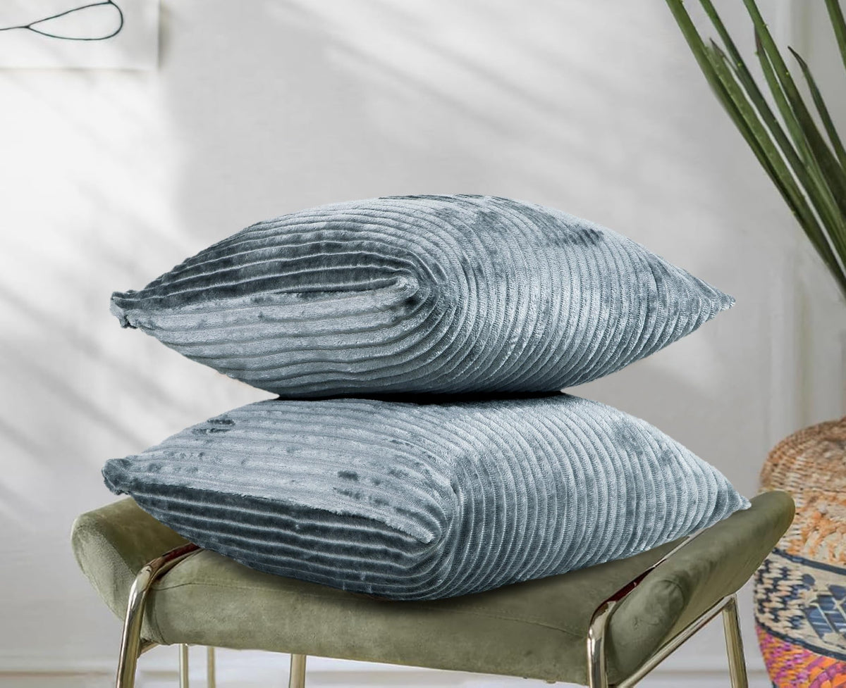 RD TREND® Cushion Cover Set of 2, Decorative Sofa Living Room Home Square Cushion Covers 24 Inch x 24 Inch, Aesthetic Corduroy Striped Double Sided (Grey)