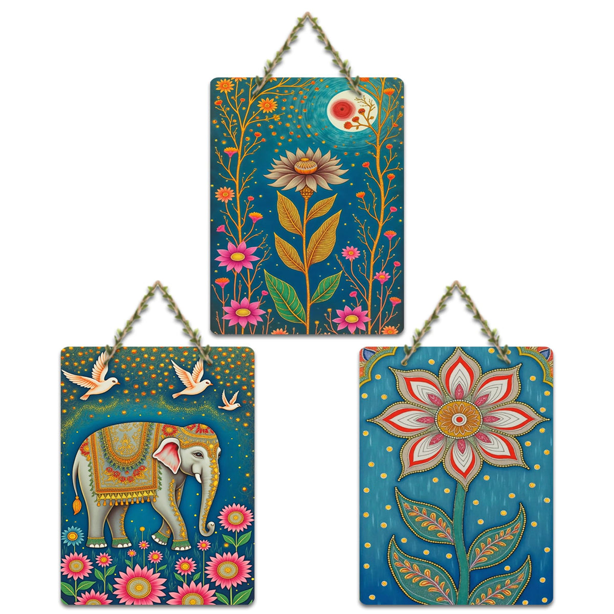 Artvibes Nature Theme Wall Art Decorative MDF Wooden Wall Art for Home | Living Room | Office | Cafe | Painting Wall Decor | Wall Poster | Ethnic Wall Decor | Unique Gift (WH_96116N), Set of 3
