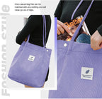 Kawn Women Corduroy Canvas Tote Bag Shoulder Cord Purse Reusable Shopping Bag Grocery Bag Large Capacity Washable Handbag Girls Shoulder Bag With Inner Pocket For Daily Use (Purple)