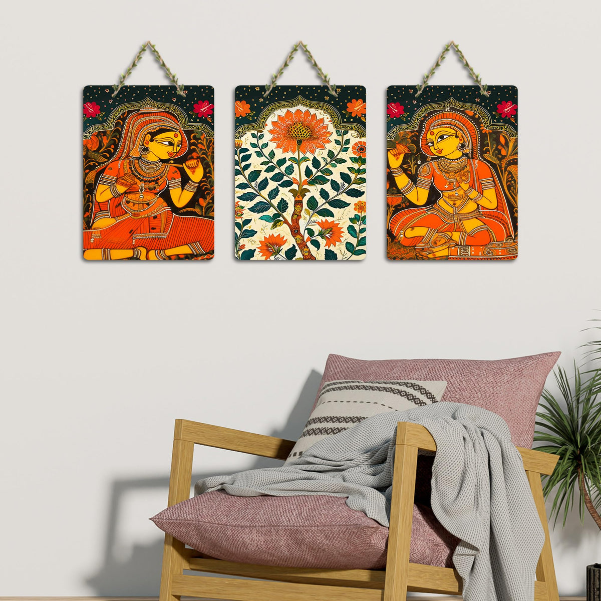 Artvibes Phad Art Home Decorative MDF Wooden Wall Art for Home | Living Room | Office | Cafe | Painting Wall Decor | Wall Art Print | Artworks Hangings | Unique Gift Items (WH_96171N), Set of 3