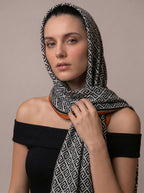 MORU Kyoto Urban Women's Monochrome Maze Scarf | Geometric Printed Stole & Soft Fashion Wrap | Lightweight Elegant Scarf