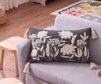 Furnistitchs Boho Rectangle Cushion Cover 12x20 inches | Handmade Decorative Throw Pillow Case | Bohemian Home Decor Sofa Bed Cushion Cover Living Room Bedroom (2, Grey Floret, 12x20 inches)
