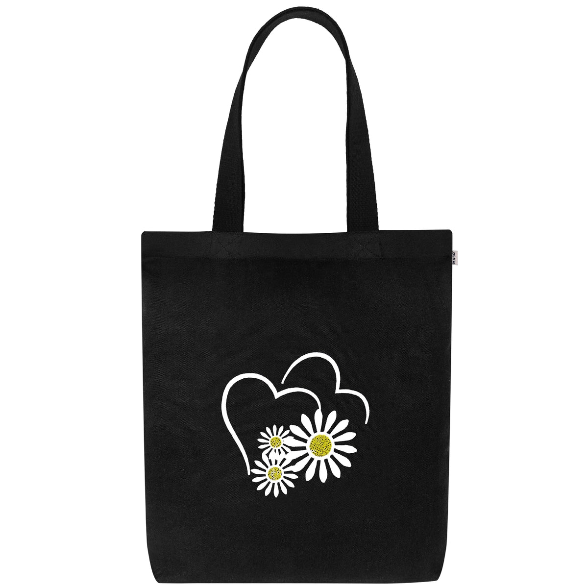 MASQ by Q-One Daisy heart Embroidered Canvas Tote Bags for Women with Zip, College Bag for Girls, 100% Organic Cotton Tote Bag for Traveling & Daily Use | Stylish Gifts for Women and Girl