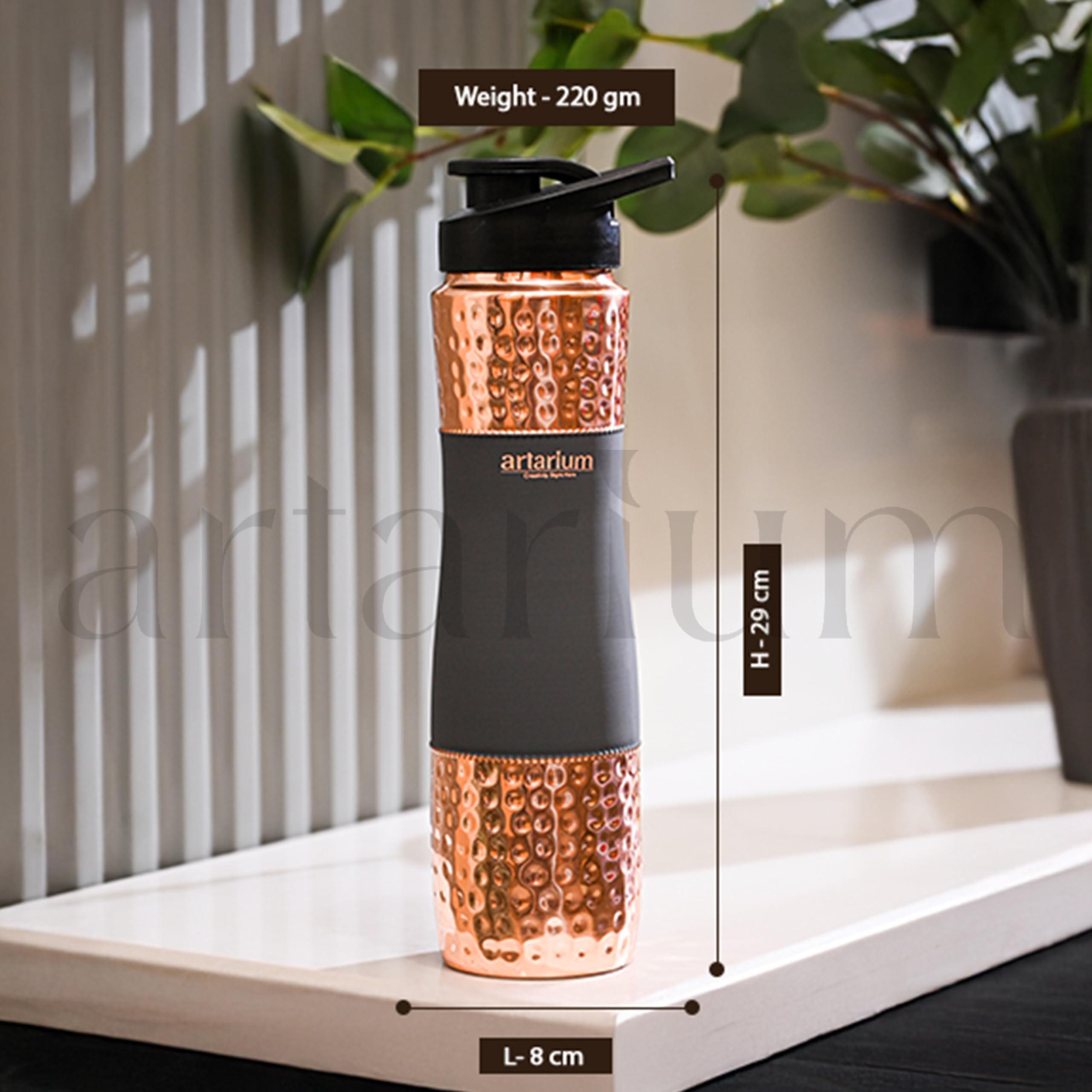 Artarium Sipper Bottle 100% Pure Copper Water Bottle Leak Proof Protection Durable & Rust Proof Copper Bottle With Added Health Benefits (Sipper Water Bottle Gray 1 Litre)