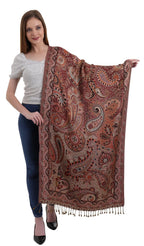 EH REVERSIBLE JAMAWAR MULTICOLOR VISCOSE SILK, FLORAL & PAISLEY SUPER SOFT PASHMINA STOLES/SCARF (MC 11)