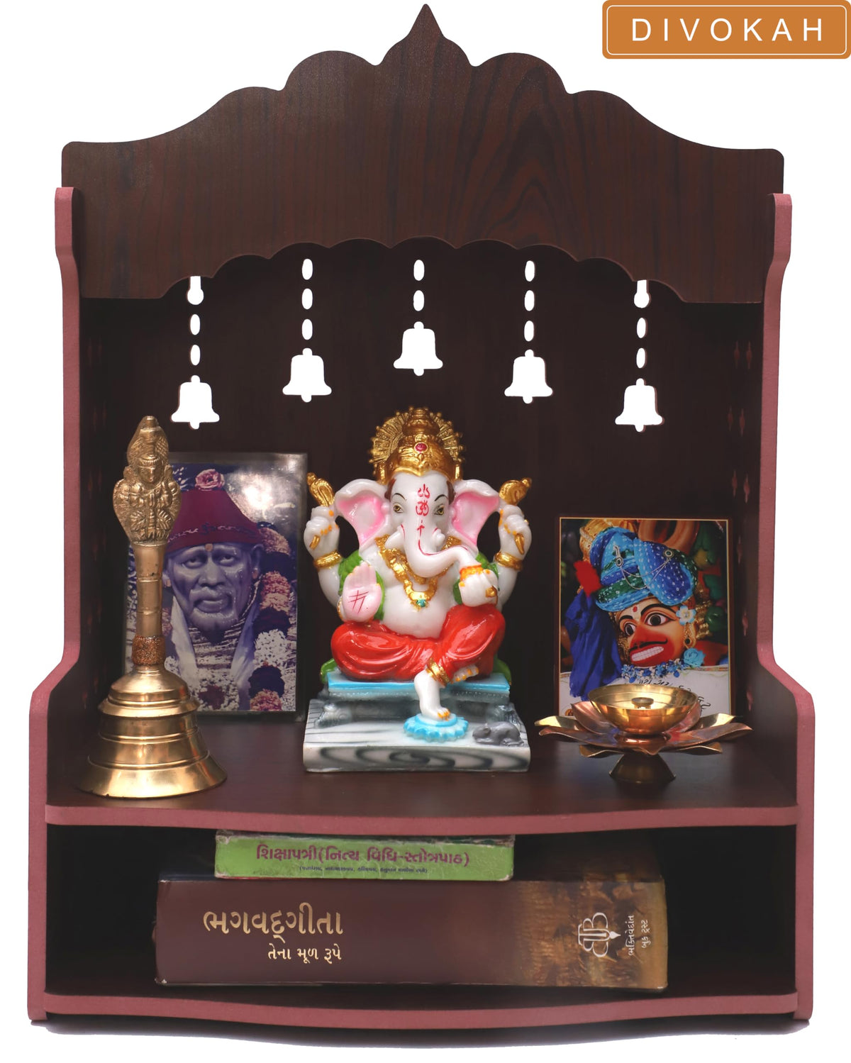 DIVOKAH® Beautiful MDF Wooden Temple/Home Temple/Pooja Mandir (8 MM Plywood Thickness) BR Bell