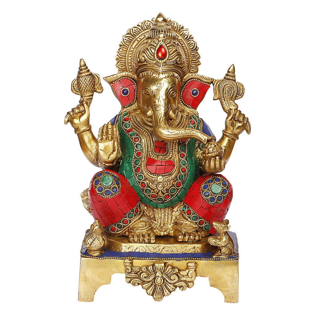 ARTVARKO Brass Ganesha Idol Mangalkari Sitting Ganesh Bhagwan Large Statue God Ganpati Murti for Home Pooja Entrance Décor Showpiece 11 Inch