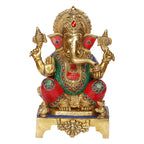 ARTVARKO Brass Ganesha Idol Mangalkari Sitting Ganesh Bhagwan Large Statue God Ganpati Murti for Home Pooja Entrance Décor Showpiece 11 Inch