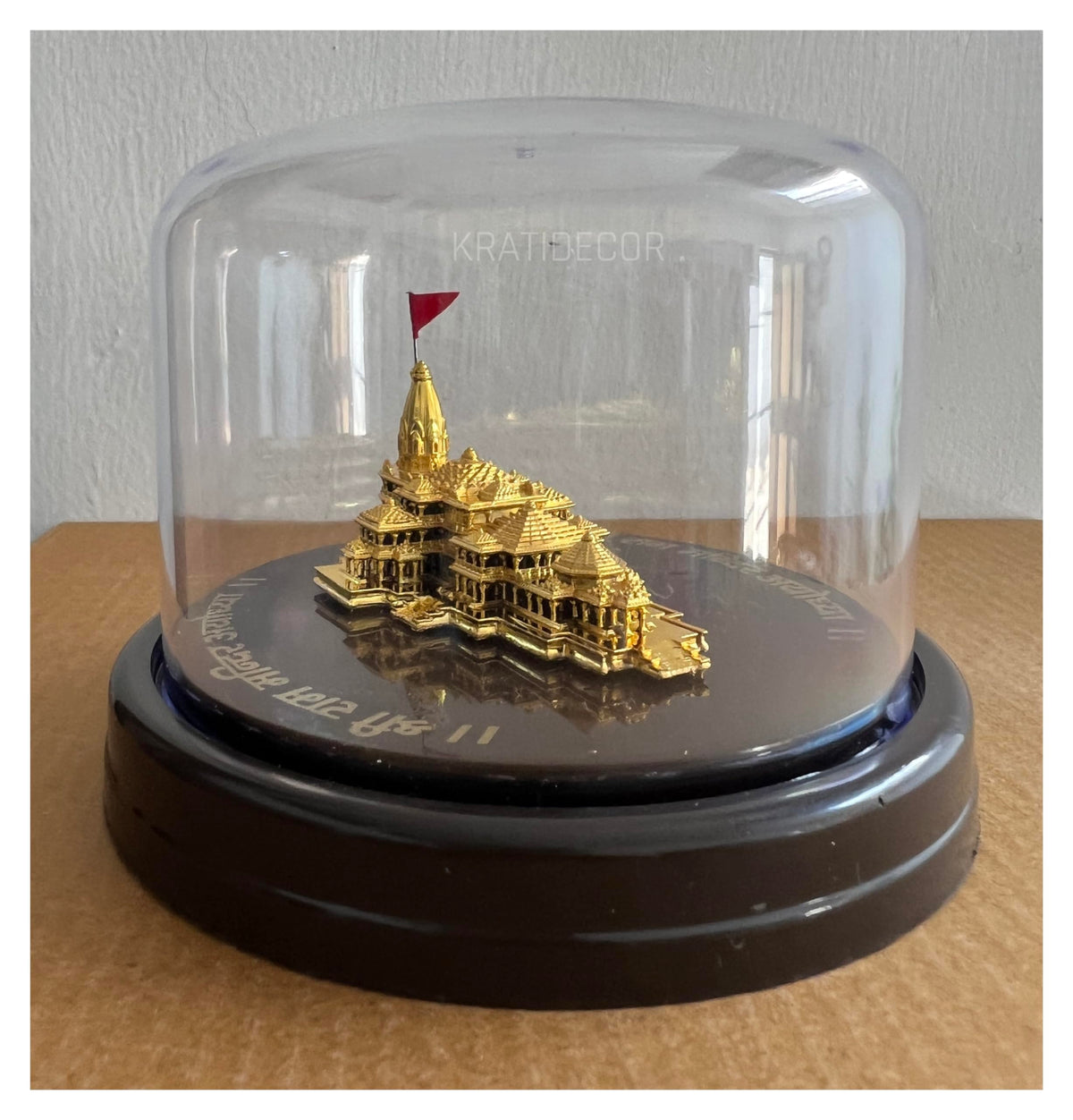 Kratidecor Golden Shri Ram Mandir Ayodhya Model Authentic Designer Temple Covered by a Glass Dome - Perfect for Home Decor, and Spiritual Gifting