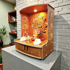 Devson™ Beautiful Wooden Temple | MDF Pooja MANDIR for Home and Office use with LED SPOT Light | Engineered Wood Pooja Stand with Storage Shelves | Size - H 15.5 x L 12.5 x W 9 inch | 12LIT