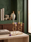 Metalcore Gold Candle Holders Set of 2 - Modern Geometric Metal Candlestick Stand with Dual Stems - 6.5 Tall Decorative Centerpiece for Dining Table, Mantle, Wedding, and Home Decor