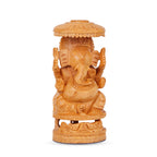 Vasu Creation Hand-Carved Wooden Lord Ganesha Statue with Decorative Umbrella, Traditional Indian Home Decor (4 inch)