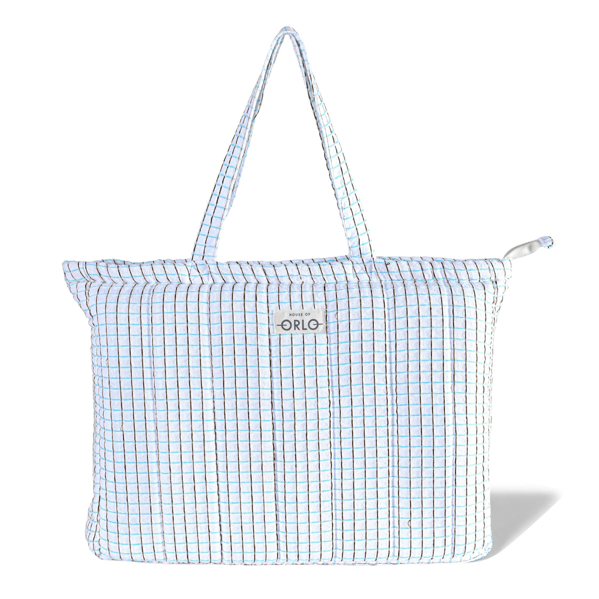 HOUSE OF ORLO Premium Cotton Waffle Quilted Tote Bag, Large Spacious Handbag for College, Office, Work, Travel, Shopping & Daily Use - Black&Aqua