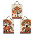 Artvibes Traditional Elephant And Tree Designer Home Art For Decorative Wall Art MDF Wooden Wall Hanger for Living Room | Home Decor | Aesthetic Wooden Decor | Ideal Gifts (WH_96186N), Set of 3