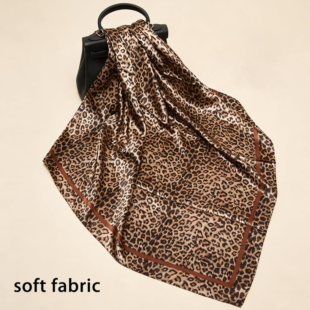 ELESUNCDOU Leopard Print Satin Scarf for Women, 35x35in Square Head Scarf Hair Wrap, Silky Satin Bandana for Hair Sleeping Neck Purse, Fashion Headscarf for Daily Wear Party Travel