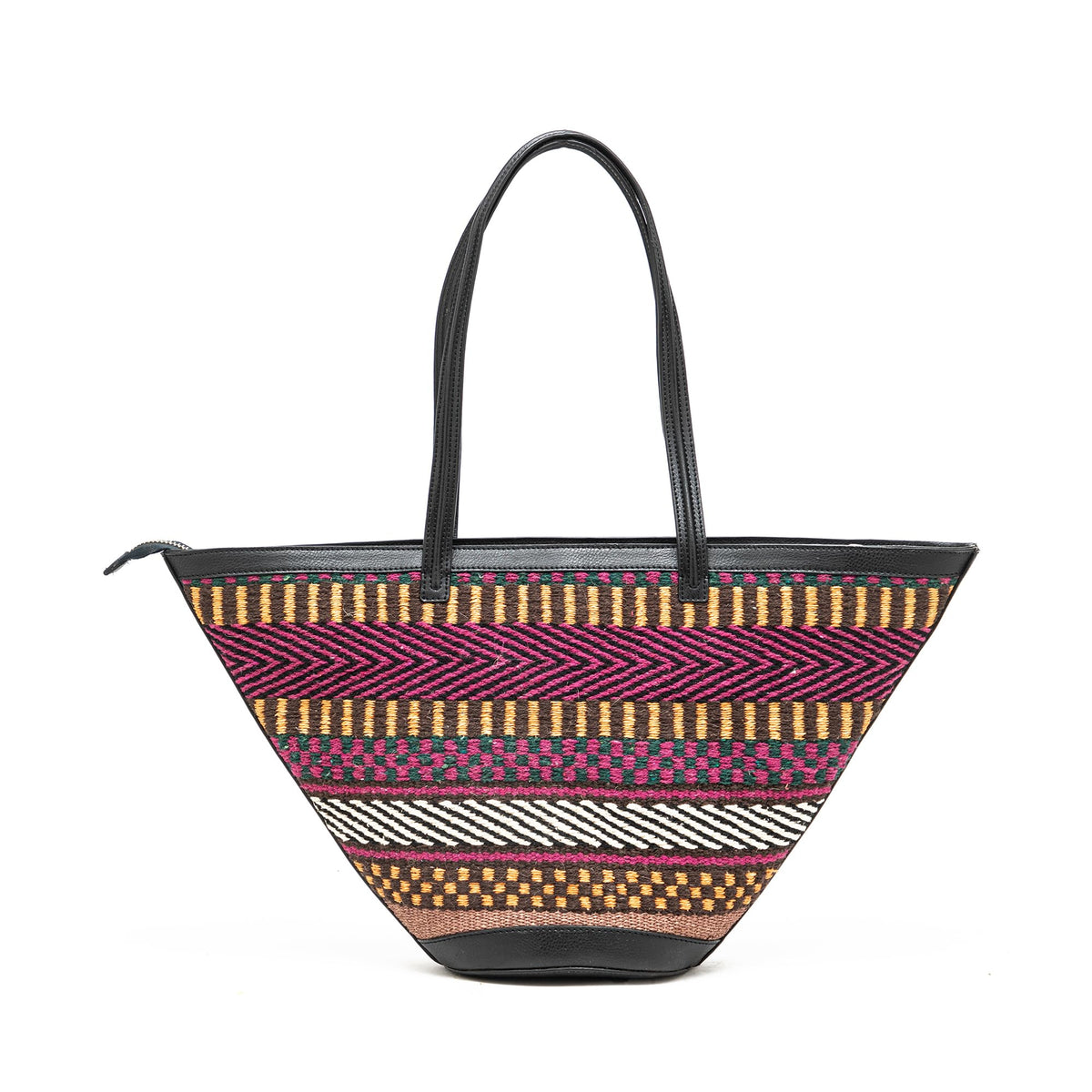 HIE Serena Tote – Handwoven Raffia Bag with Vegan Leather Trims, Metal Zip Closure, Inner Lining & Tassel | Stylish Travel Tote for Women & Girls.