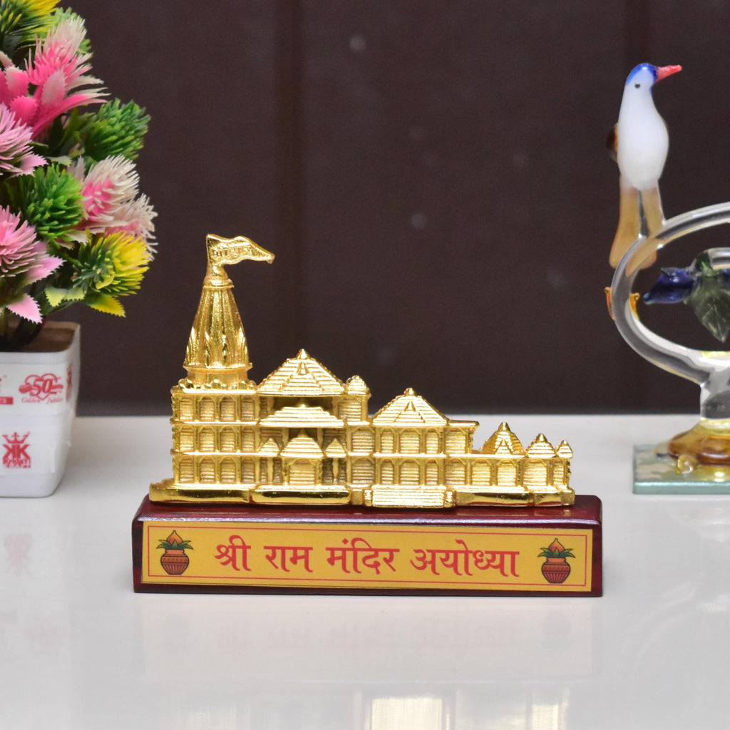 KridayKraft Metal Shree Ram Mandir Architectural with Wooden Base Model Prabu Shri Ram Bhumi Ayodhya Showpiece for Home Decor, Office | Metal Showpiece