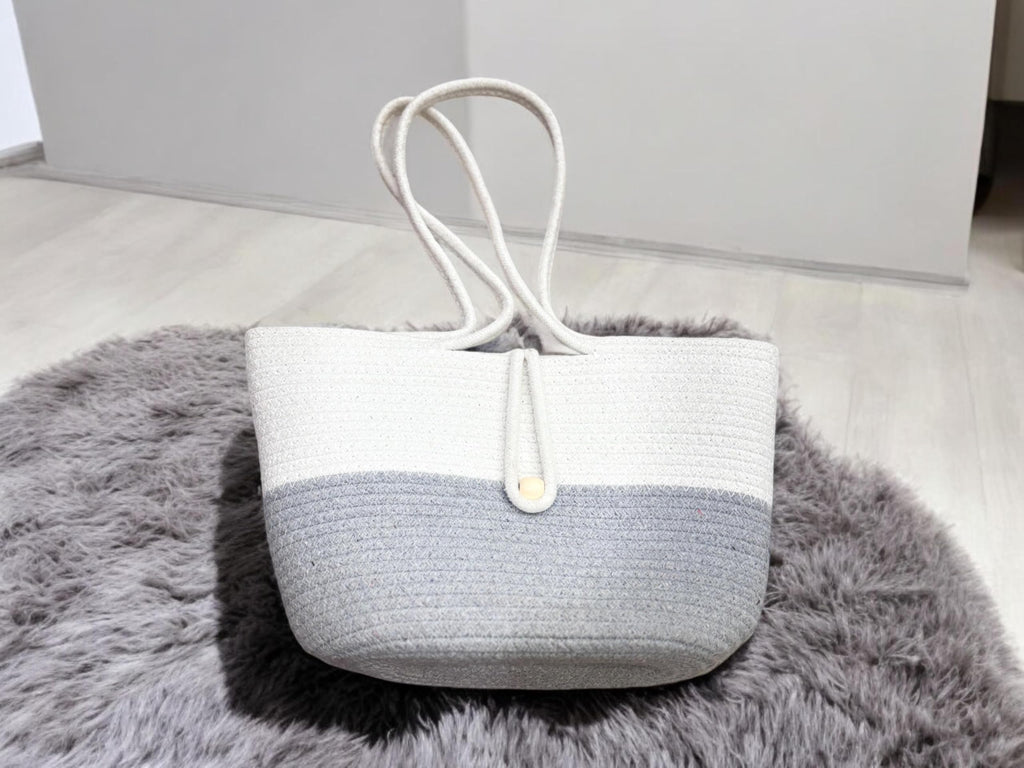 DYARCHY Attractive Hand Bag | Extra large Tote Bag | Summer Bag | Bucket Bag | Basket Bag | Bamboo Tote | Beach Bags for Women | Boho Bag | Kauna Bag | Handbag | Jute Bag | Handmade Bag (Grey)