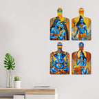 Artvibes Lord Shiva Maa Parvati & Ganesh Devotional Art Auspicious Wooden Art Work Wall Hanging | Spiritual Decor Items | Vastu Paintings | Wall Illustrations | Gift Items (WH_5661N), Set of 4