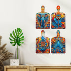Artvibes Royal Elephant & Peacock Floral Modern Art Decorative Wall Hanging Ornaments | Wall Sculpture | Wood Decorative Items | Modern Decoration | Wall Poster | Unique Gift (WH_5643N), Set of 4