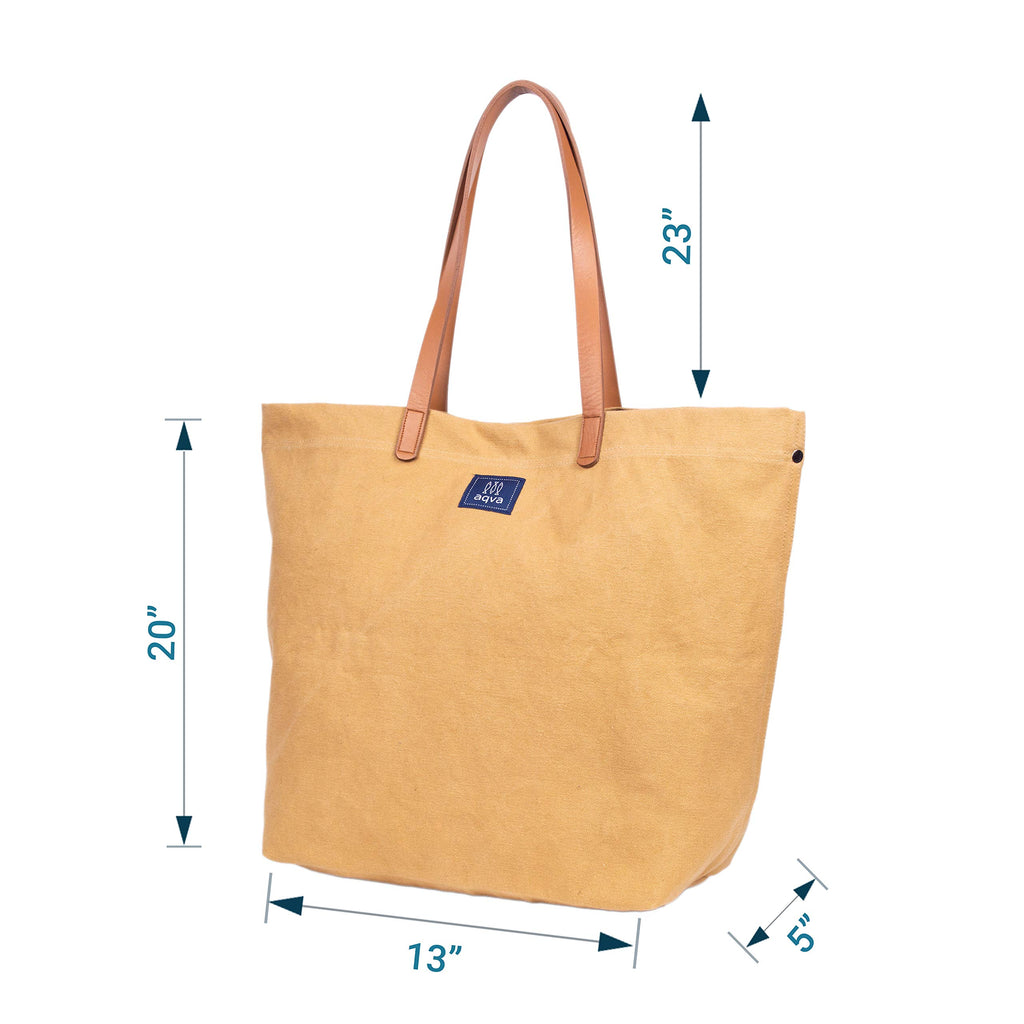 AQVA Cotton Thick Canvas Tote Bag for Women (17.5x13x6) | Trendy Stylish Multipurpose Handbag with Inside Pockets and Zipper | Shoulder Bag for Shopping, Beach, Travel and Work | Sand