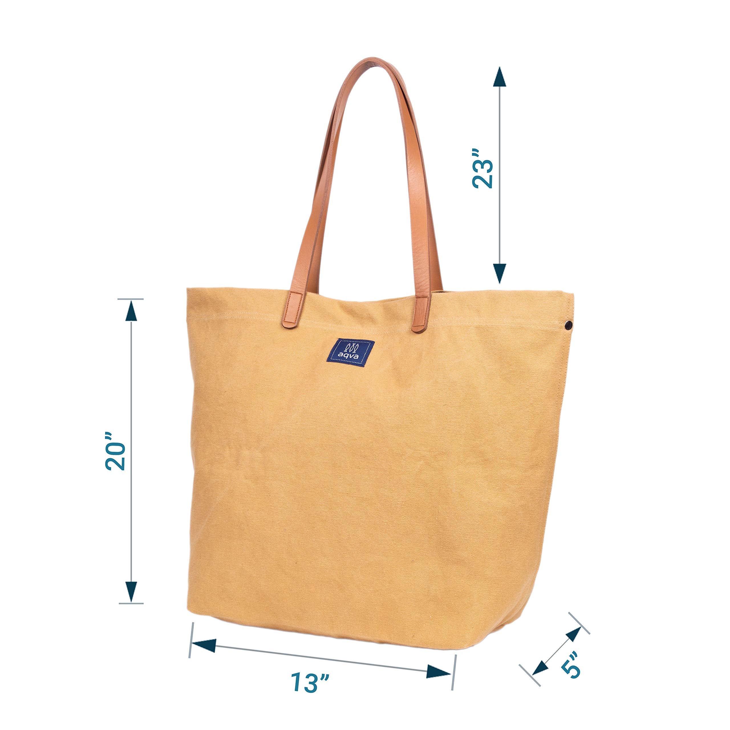 AQVA Cotton Thick Canvas Tote Bag for Women (17.5x13x6) | Trendy Stylish Multipurpose Handbag with Inside Pockets and Zipper | Shoulder Bag for Shopping, Beach, Travel and Work | Sand