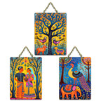 Artvibes Traditional Cultural Wall Art Wooden Art Decoration Item for Home | Living Room | Office | Wall Art Painting For Hall | Graphic Artwork | Wall Poster | Unique Gift (WH_96127N), Set of 3