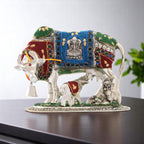 KridayKraft Gold Plated Kamdhenu Cow with Calf Metal Statue for Good Luck Feng Shui & Vastu Showpiece Religious Idol Fingures for Home and Office Table Decor