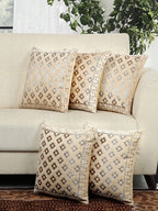 DECOMIZER Jacquard Geomteric Cushion Covers 16 Inch X 16 Inch Set Of 5 Ethnic Motifs Cushion Covers,Design- Diamond,Color- Beige, 240 TC