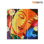 VIBECRAFTS 3 Pieces Portrait Of Buddha Canvas Wall Painting Fitted With Wooden Frame For Home | Office | Living Room | Gifts (PTVC3Pcs1_9596)