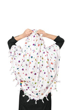 PRACHARAN Cotton Innovative Stylish Double Heart Printed Pattern Fancy Scarf With Sun Protection Cover Face Cotton Driving Scarf For Women's And Girls, White