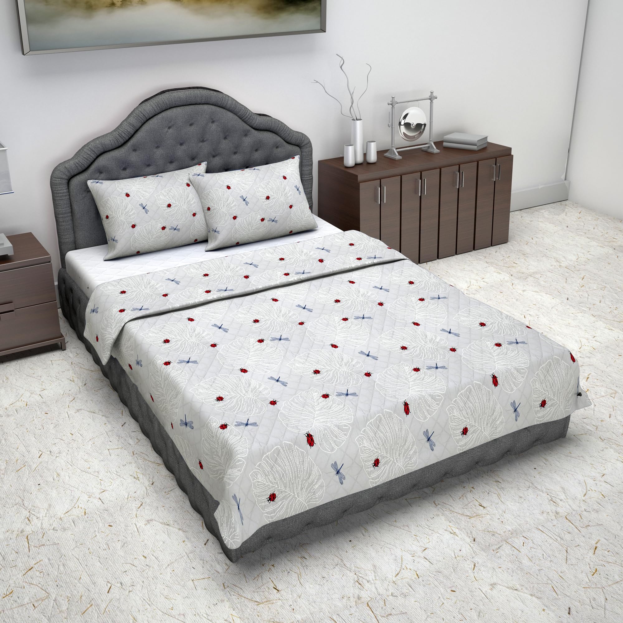 Divine Casa Jungle Theme Double Bed Bedspread Set – 87x90 Inches with 2 Pillow Covers – Wild World Print for Kids Kafalo