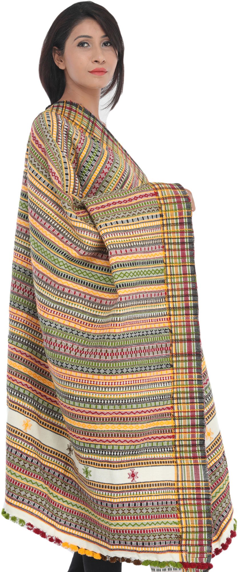 Exotic India Women's Kutch Wool Shawl (SHN85--amber)