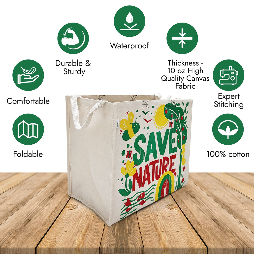 Double Tree Large Heavy Duty Waterproof Grocery Shopping Bag with Compartments for Men Women/Reusable Cotton Canvas Multipurpose Carry Bags with 4 strong Handles for market (Vegetable/Fruits)(1)