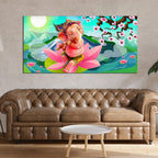 VIBECRAFTS Canvas Paintings for Living Room Drawing Room Ganesha Playing Flute Canvas Wall Painting Fitted With Wooden Frame For Home | Office | Living Room | Gift (PTVCH_2486)