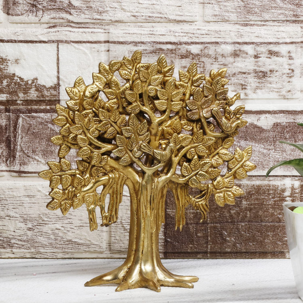 ARTVARKO Brass Kalpavriksha Tree Wall Hanging | Table Decor Tree of Life Sucess Birds Sitting on Tree's Branch Showpiec for Home Office Gift 9.5 Inch