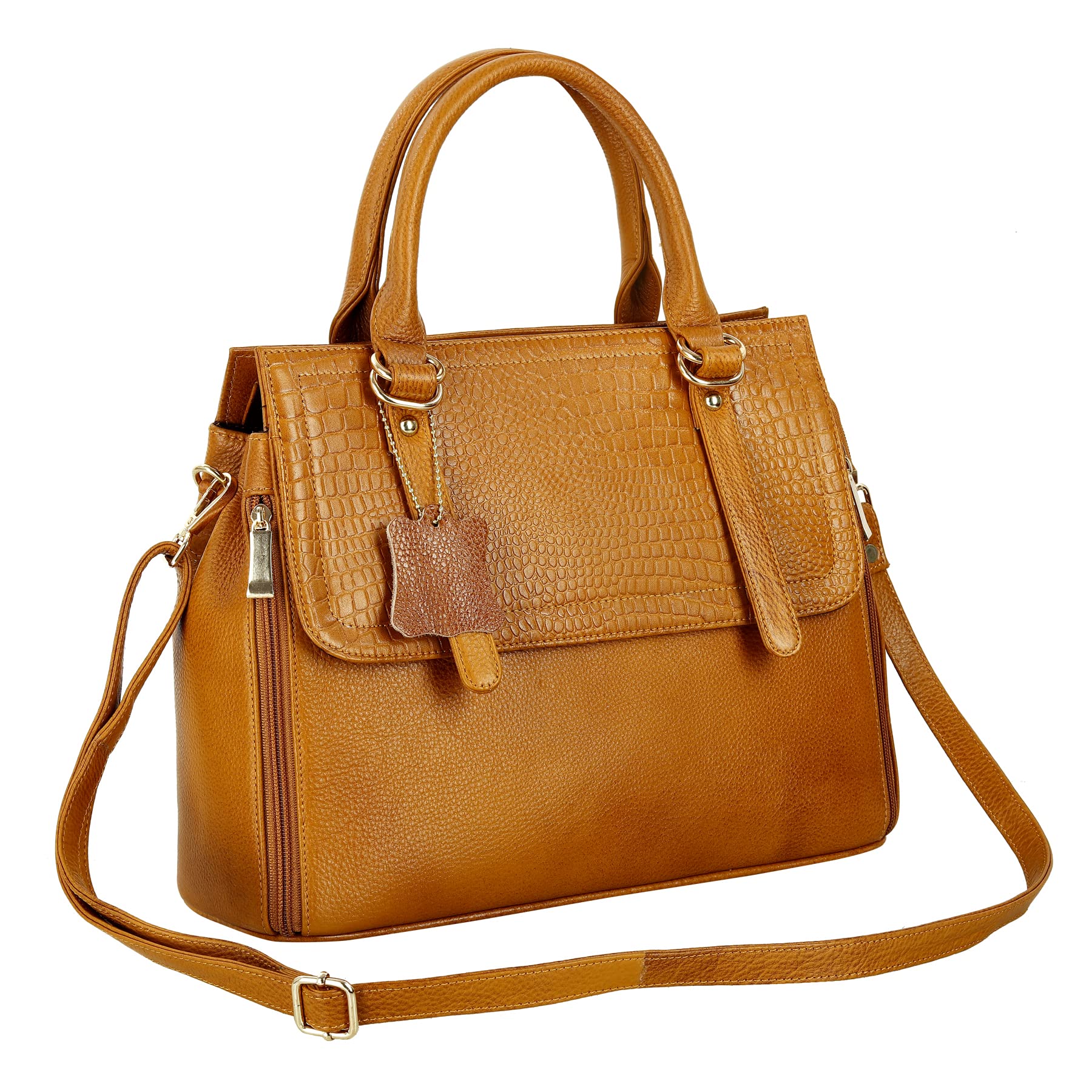 RICHSIGN LEATHER ACCESSORIES Full-Grain Natural Leather Top-Handle satchel Tote Ladies Handbags & Shoulder Sling Bags For Women Office Branded Stylish Latest Size-L-11 X H-10 x W- 5 In (TAN MANGOO)