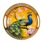 COOPTIC Handcrafted Pichwai Serving Tray for Serving and Storage | Traditional Decorative Basket with Peacock Artwork for Home Décor, Festive and Wedding Gifting (8 Inch)