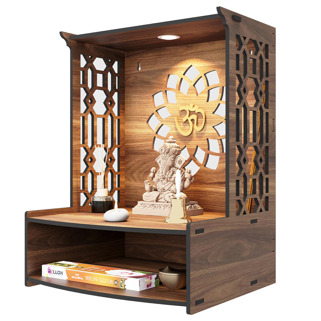 Rellon Industries Temple for Home, Mandir for Home for Pooja Mandir for Home Beautiful Wooden Temple for Home Pooja Stand for Home and Office with LED Spot Light mandir (A3)