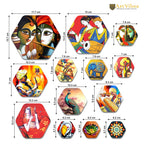 Artvibes Indian Folk Art Hexagon Shape MDF Wooden Wall Decor Items | Living Room | Office | Cafe | Scenery For Drawing Room | Wall Art Print | Artworks Hangings | Ideal Gifts (WPS_216N), Set of 13