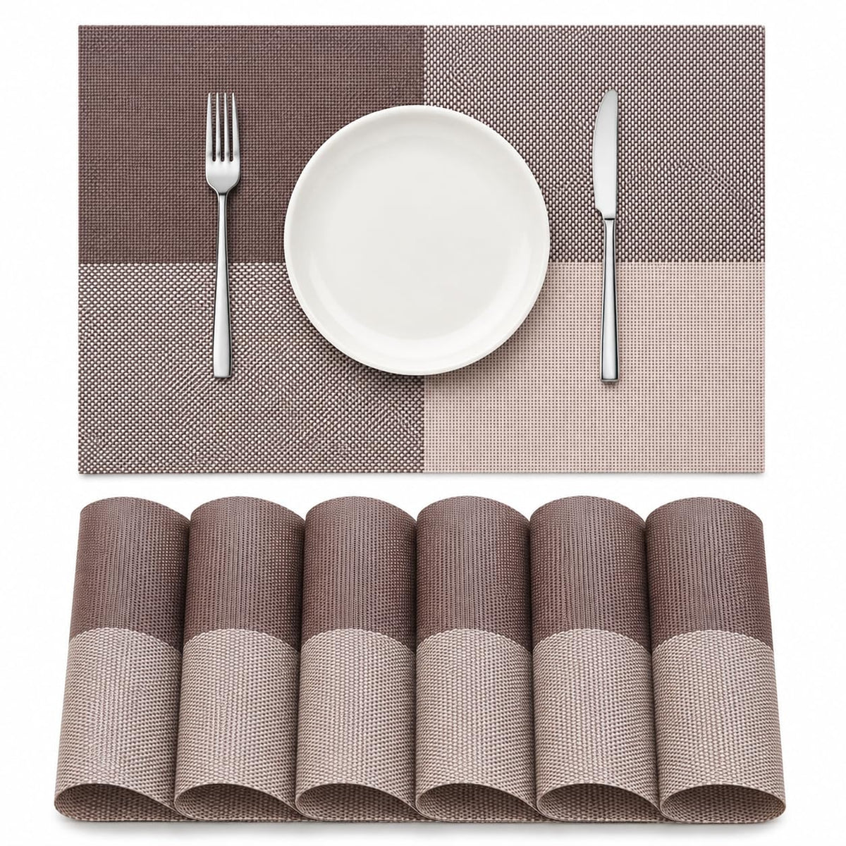 OXSAM Placemats, Heat Insulation Non-Slip Vinyl mats, Stain-Resistant Tablemats for Home and café Dining Table Décor (Taupe Brown, Pack of 8) Kafalo