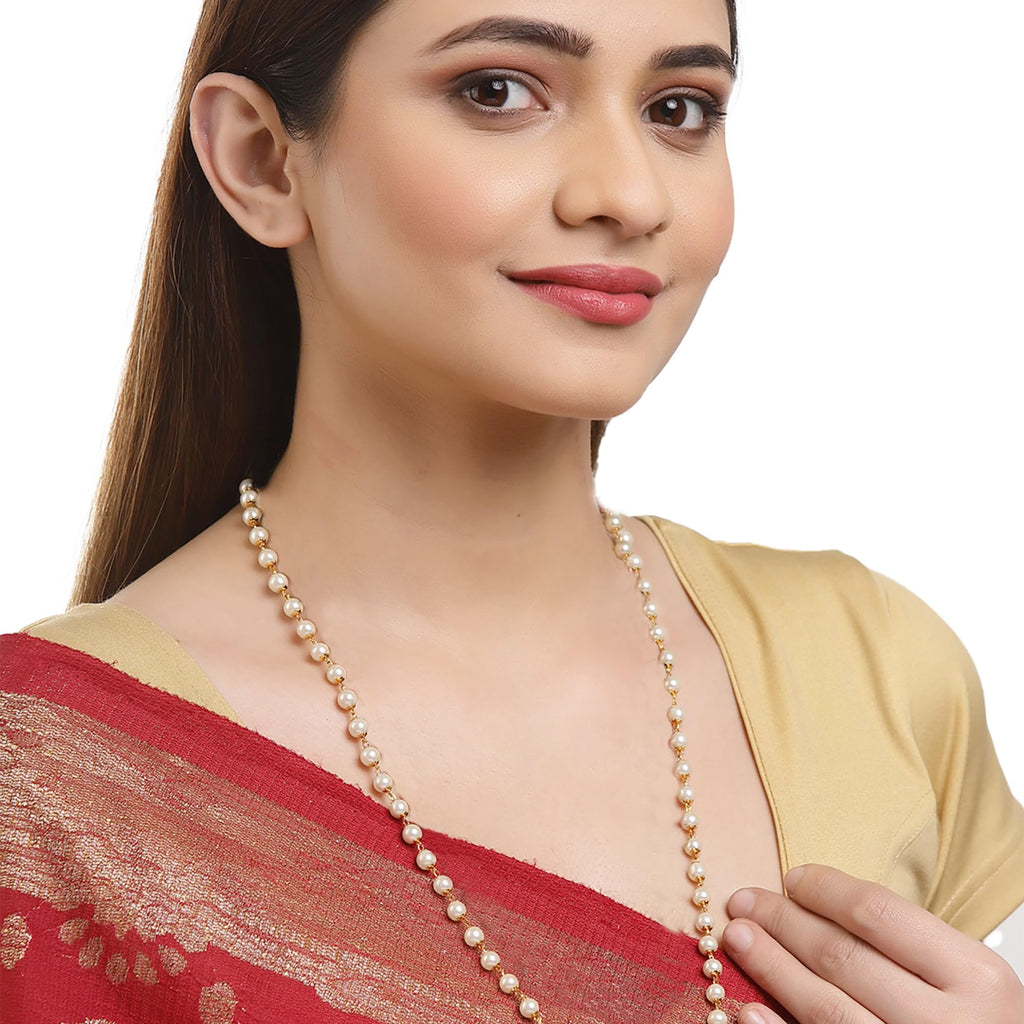 ZENEME Chain 26 Inch Fine Gold Plated Finish Handmade Work Multi-Pearl Jewellery For Women Girls Men (Design-1)