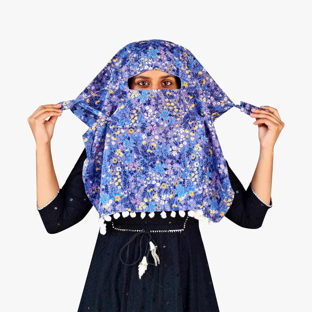 Switchon Scarf Hijab Rayon Printed fancy scarf for women Size Adjustable -Hook loop tape (Blue)