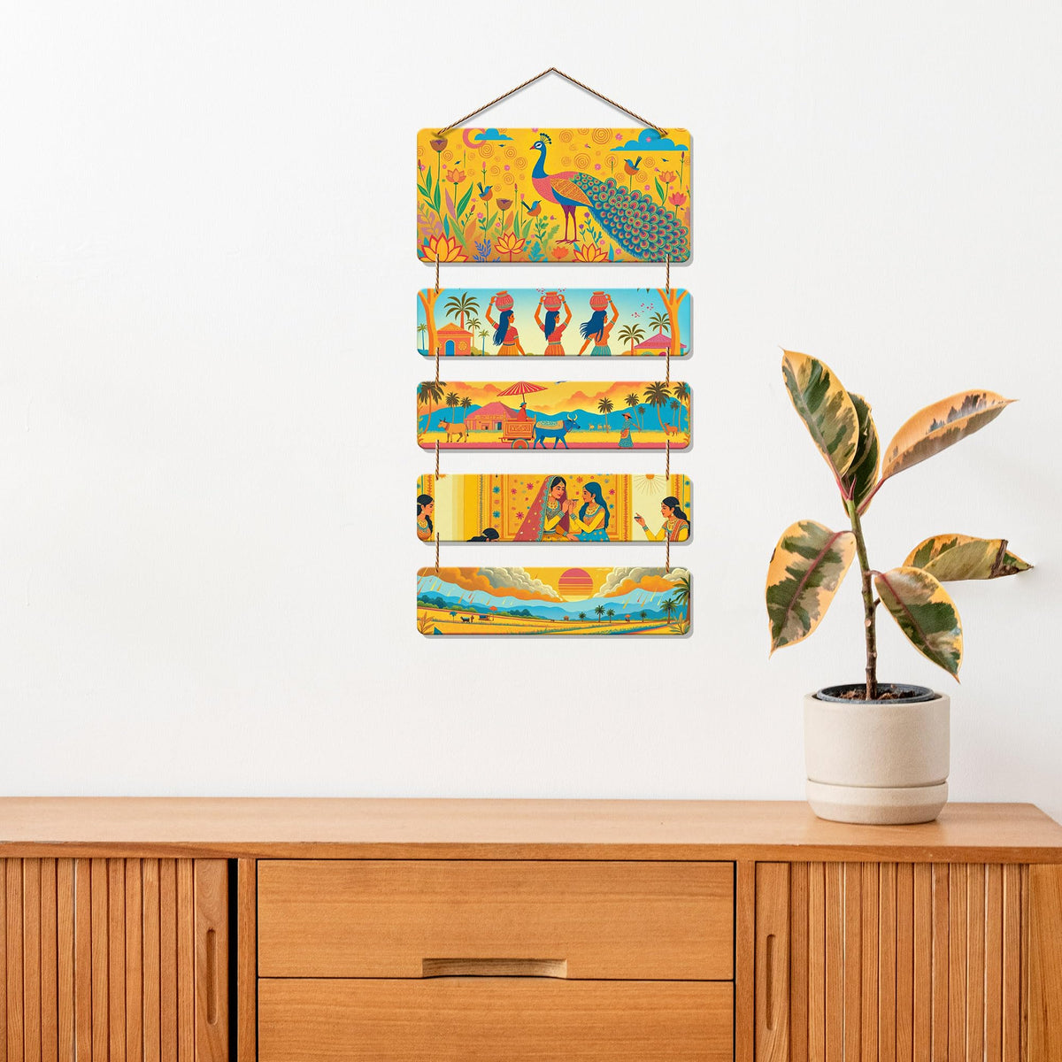 Artvibes Bride Sitting With Friends Village Theme Ethnic Indian Folk Art Decorative Wall Art MDF Wooden Wall Hanger for Living Room | Home Decor | Wall Illustrations | Art Print | Gift Item (WH_6714N)