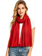 Lina & Lily Solid Shimmer Sparkle Glitters Sheer Maxi Shawl Head Scarf Hijab (#29 RED)