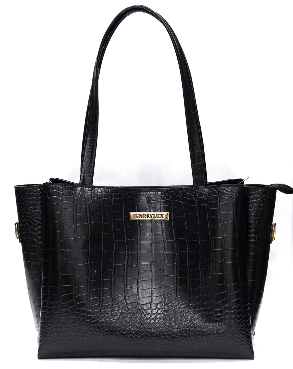 Carrylux Large Capacity Croco Pattern Tote Bags For Womens Big Purses And Handbags Ladies Big Shoulder Bag (Black)