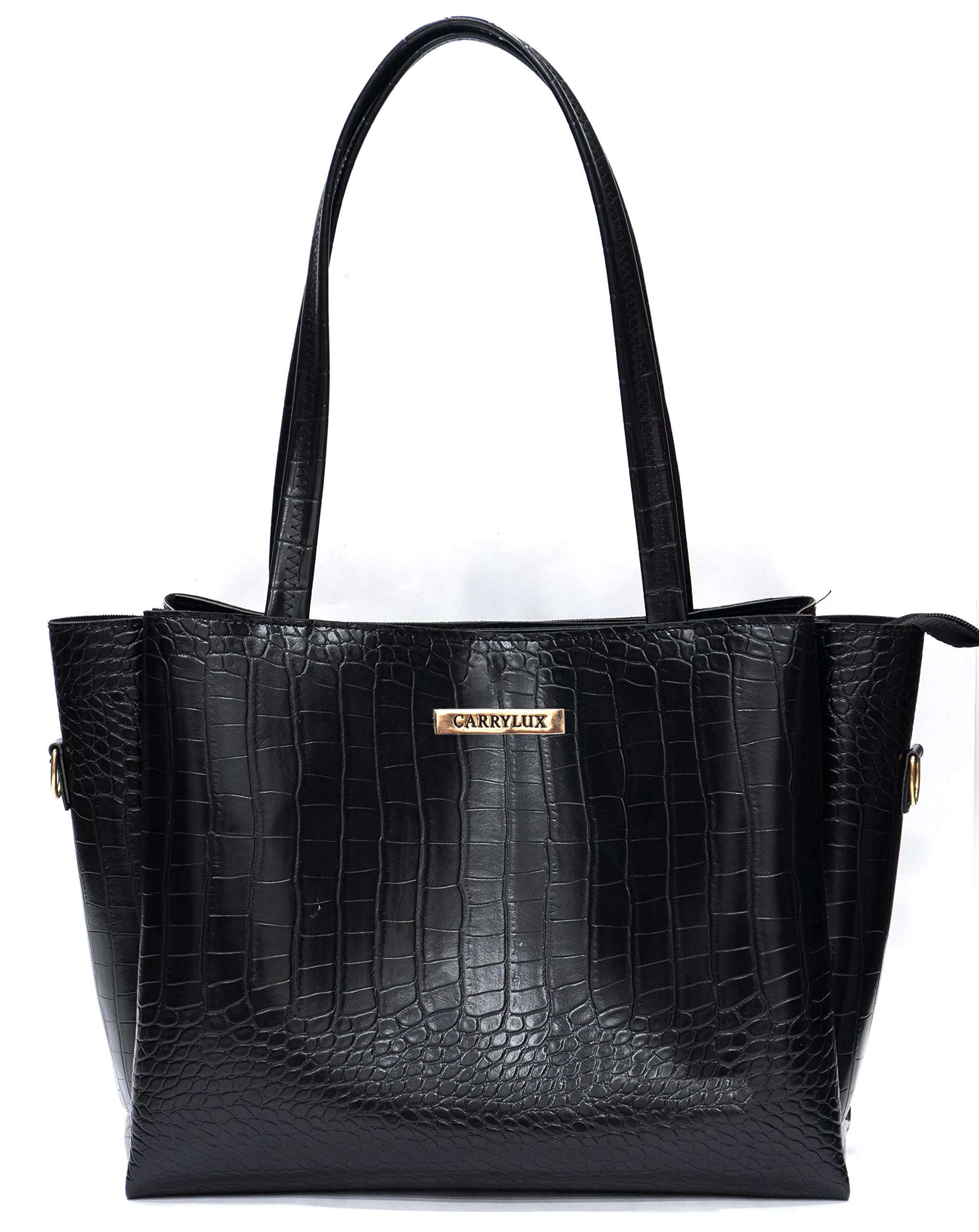 Carrylux Large Capacity Croco Pattern Tote Bags For Womens Big Purses And Handbags Ladies Big Shoulder Bag (Black)
