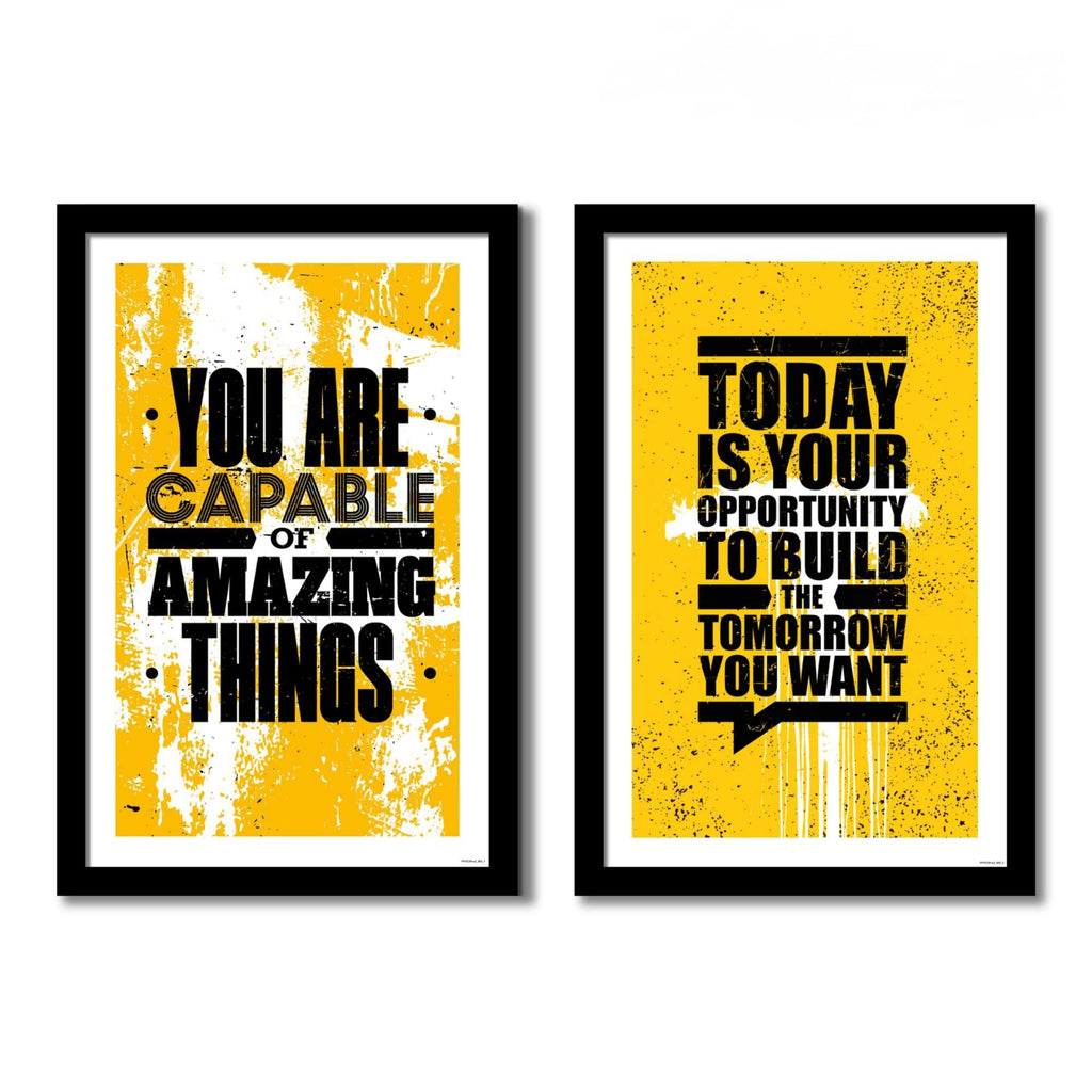 VIBECRAFTS Big Size Motivational Quote Wall Framed Painting Set of 2 For Office Digital Reprint Posters with Synthetic Wooden Frame Home, Decorative Gift Item (25 x 18 inch) (PFVC2Pcs2_905)