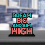 Artvibes Wooden Idols and Figurine Dream Big and Aim High Motivational Quotes Table Decor for Office Desk Showpiece | Home Decoration | Living Room | Modern Gifting Item (SP_1150)
